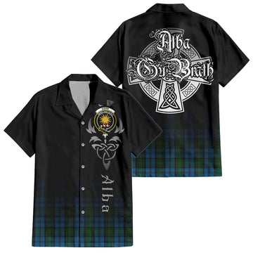 Kerr Hunting Tartan Short Sleeve Button Up Shirt Featuring Alba Gu Brath Family Crest Celtic Inspired