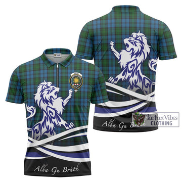 Kerr Hunting Tartan Zipper Polo Shirt with Alba Gu Brath Regal Lion Emblem