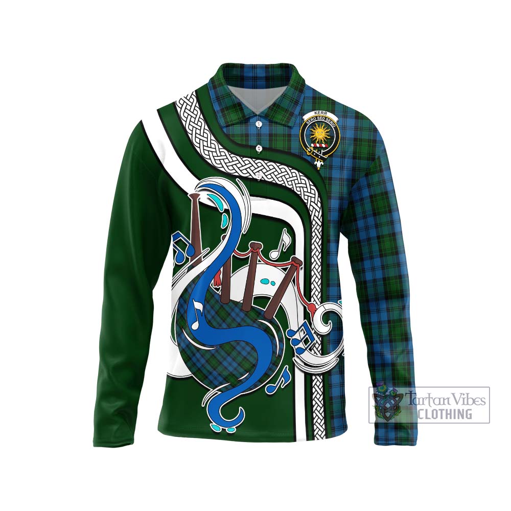 Tartan Vibes Clothing Kerr Hunting Tartan Long Sleeve Polo Shirt with Epic Bagpipe Style