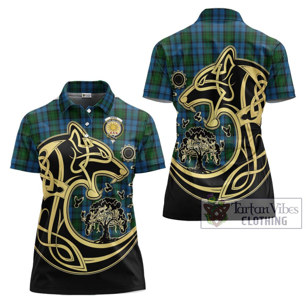 Kerr Hunting Tartan Women's Polo Shirt with Family Crest Celtic Wolf Style Women - Tartanvibesclothing Shop