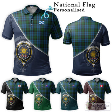 Kerr Hunting Tartan Polo Shirt with Personalised National Flag and Family Crest Half Style