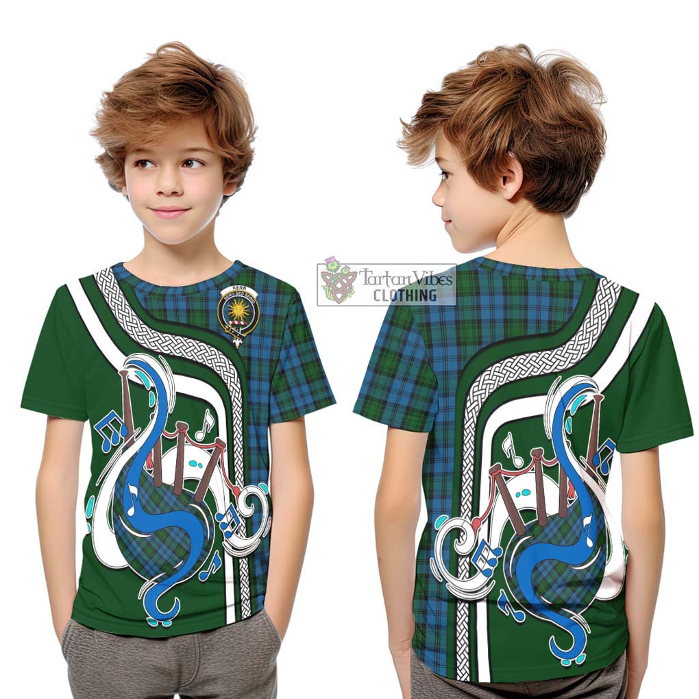 Tartan Vibes Clothing Kerr Hunting Tartan Kid T-Shirt with Epic Bagpipe Style