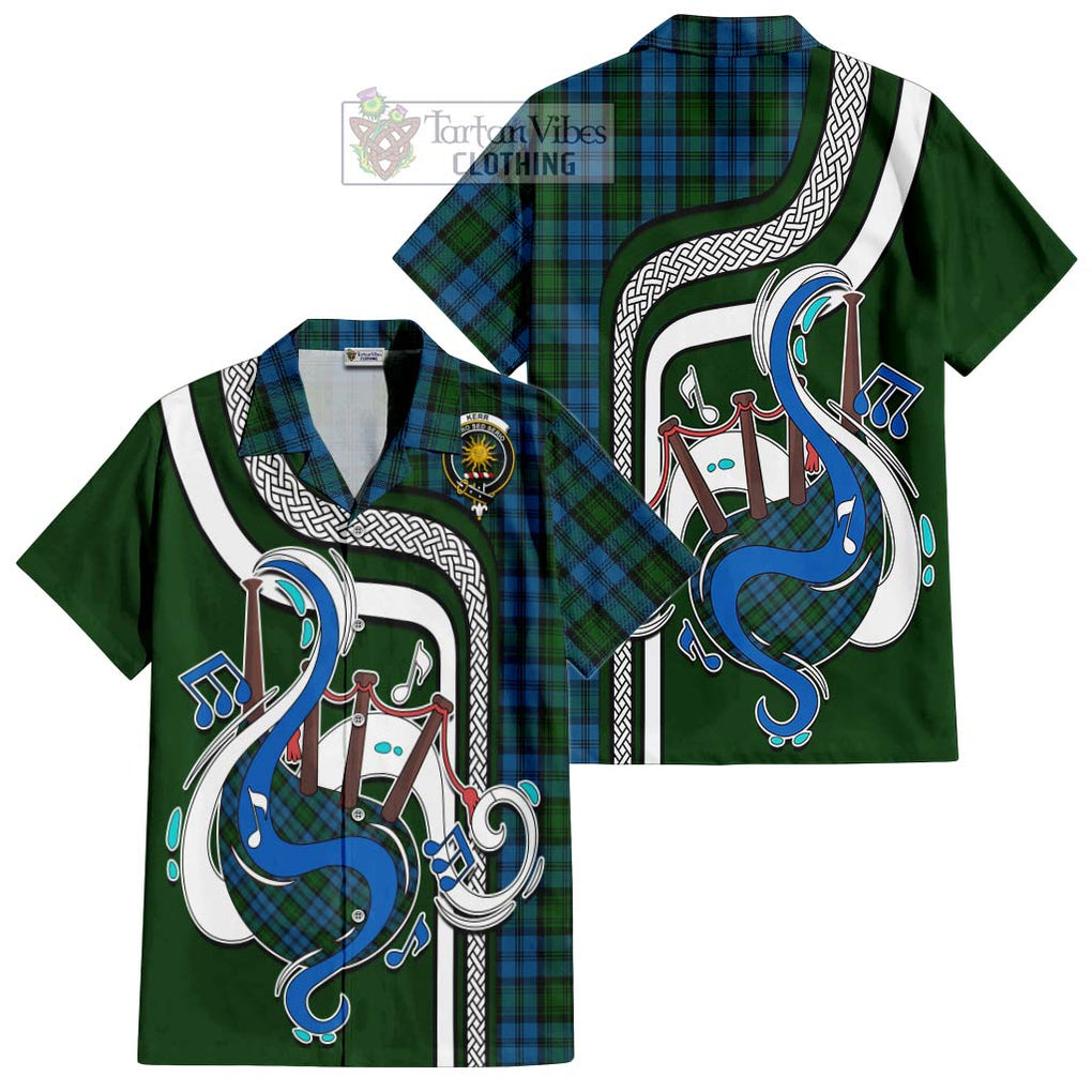 Kerr Hunting Tartan Short Sleeve Button Shirt with Epic Bagpipe Style Kid - Tartanvibesclothing Shop