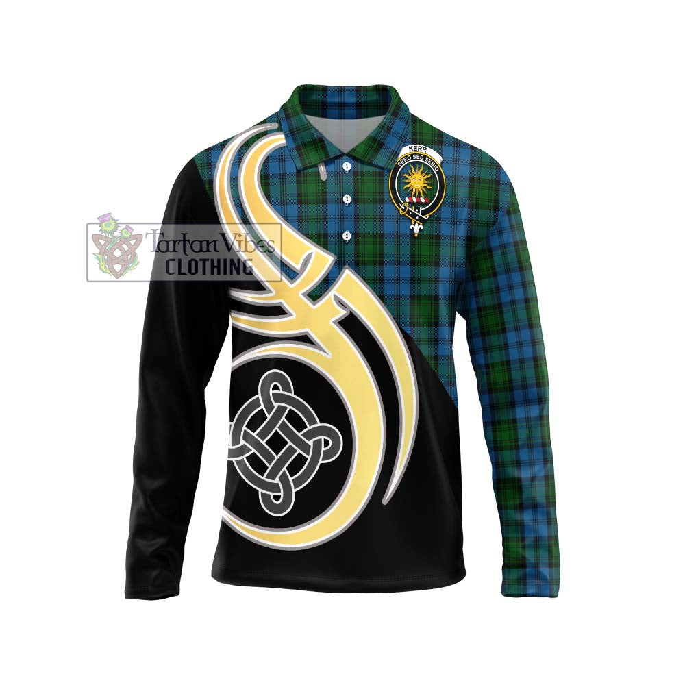 Kerr Hunting Tartan Long Sleeve Polo Shirt with Family Crest and Celtic Symbol Style Unisex - Tartan Vibes Clothing