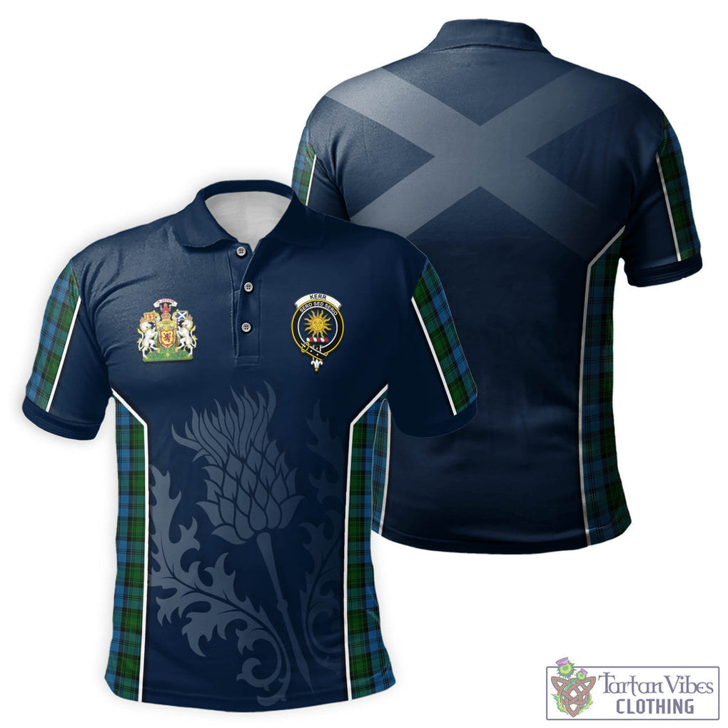 Tartan Vibes Clothing Kerr Hunting Tartan Men's Polo Shirt with Family Crest and Scottish Thistle Vibes Sport Style