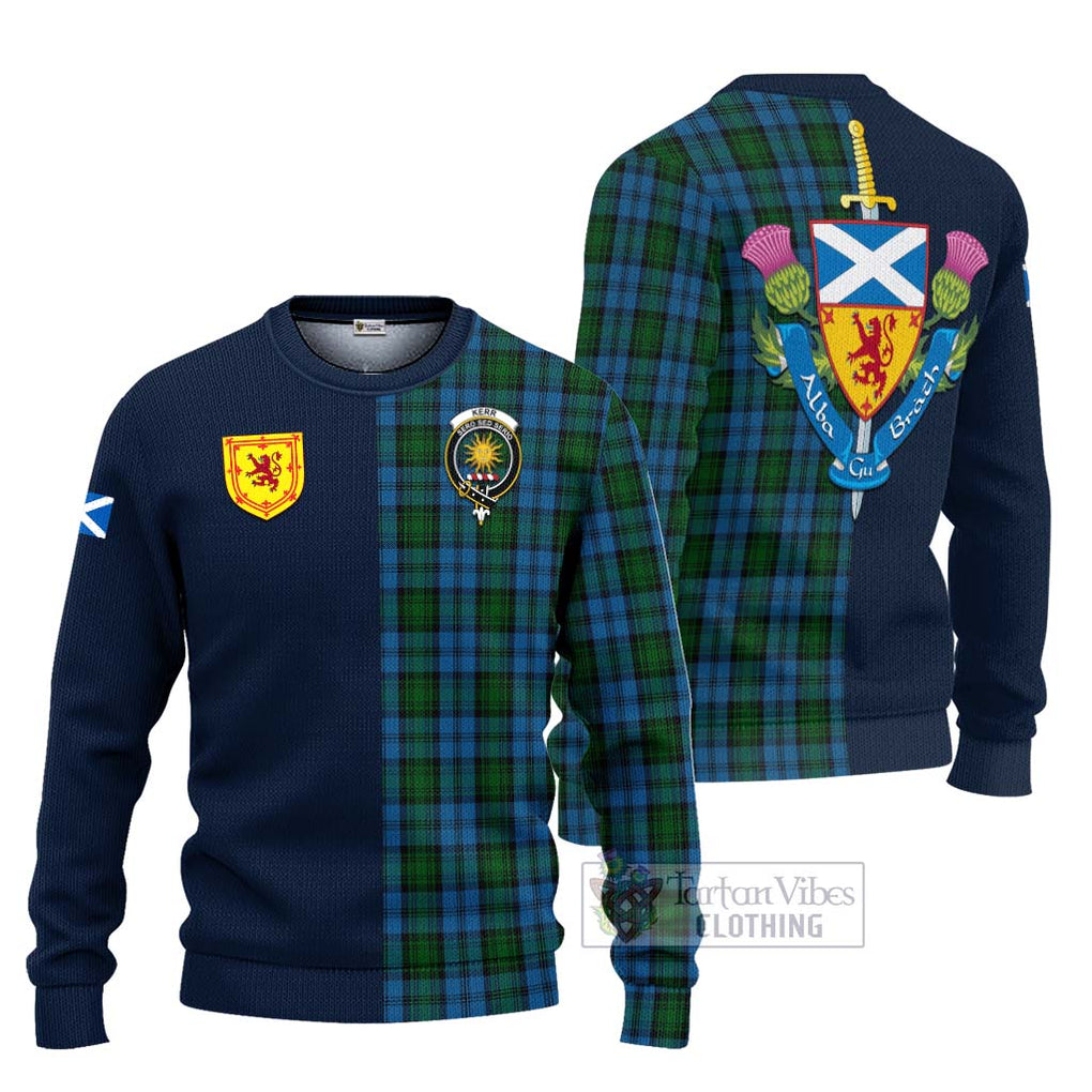 Tartan Vibes Clothing Kerr Hunting Tartan Knitted Sweater with Scottish Lion Royal Arm Half Style