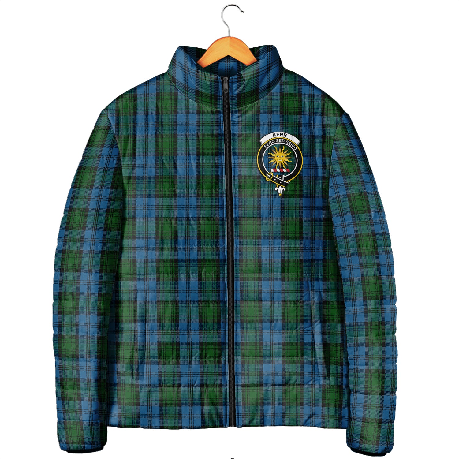 Kerr Hunting Tartan Padded Jacket with Family Crest Men's Padded Jacket - Tartan Vibes Clothing