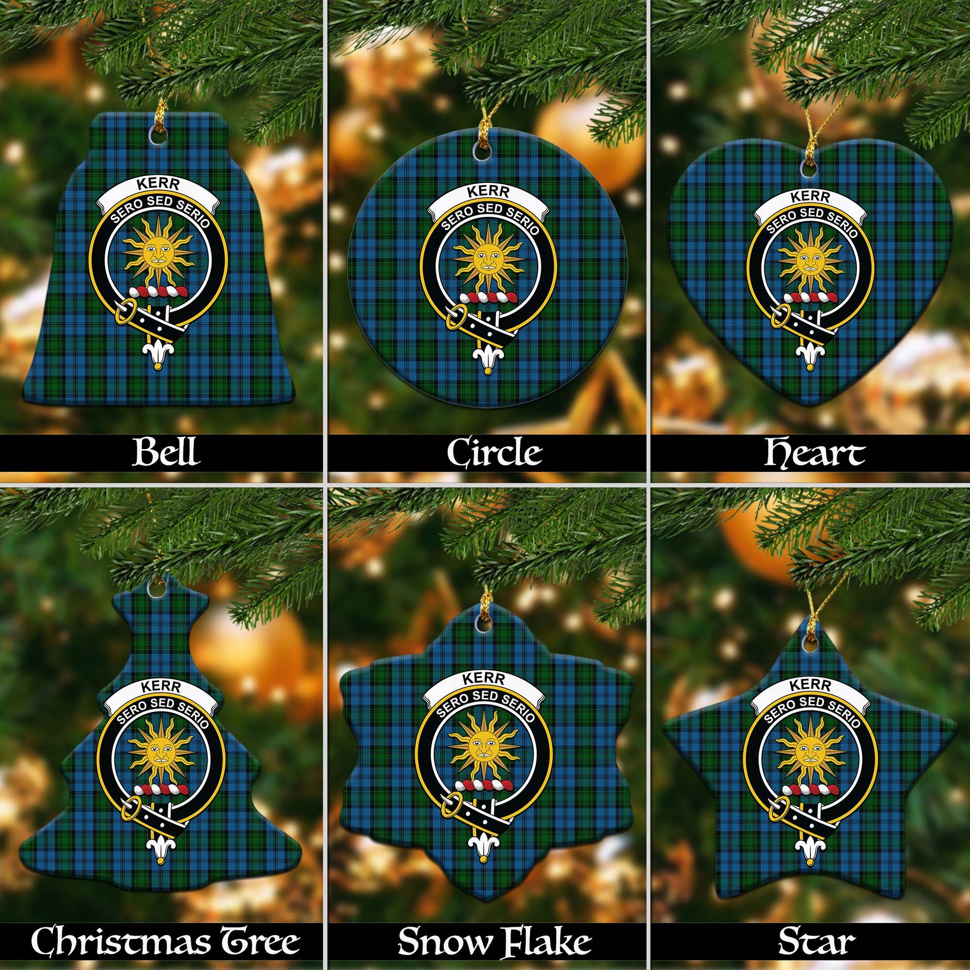 Kerr Hunting Tartan Christmas Ornaments with Family Crest - Tartanvibesclothing