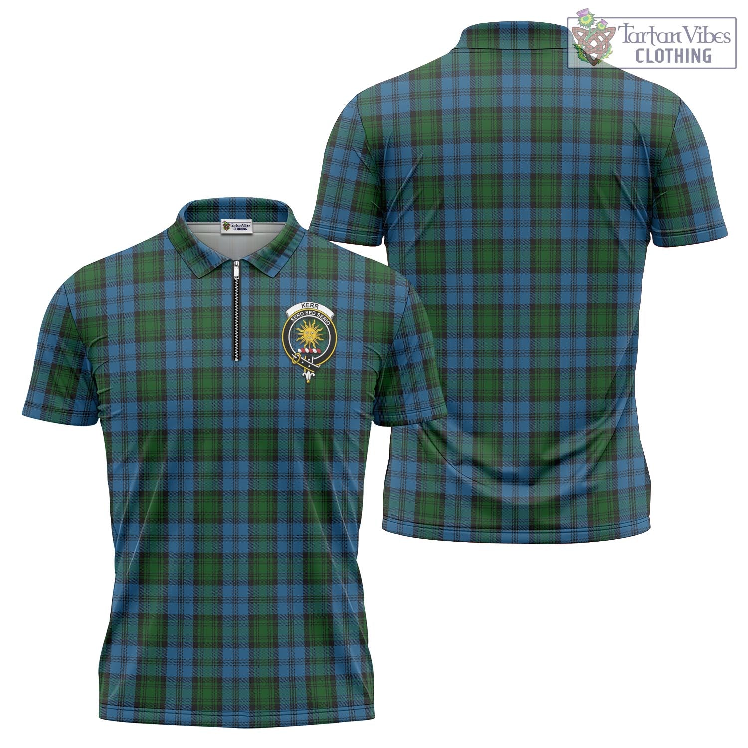 Tartan Vibes Clothing Kerr Hunting Tartan Zipper Polo Shirt with Family Crest