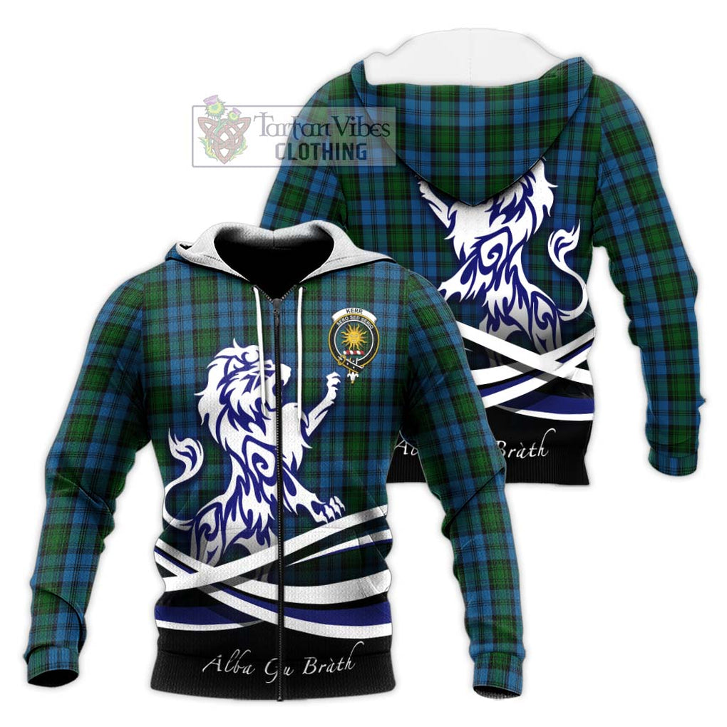 Kerr Hunting Tartan Knitted Hoodie with Alba Gu Brath Regal Lion Emblem Unisex Knitted Zip Hoodie - Tartanvibesclothing Shop