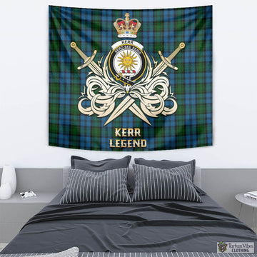 Kerr Hunting Tartan Tapestry with Clan Crest and the Golden Sword of Courageous Legacy