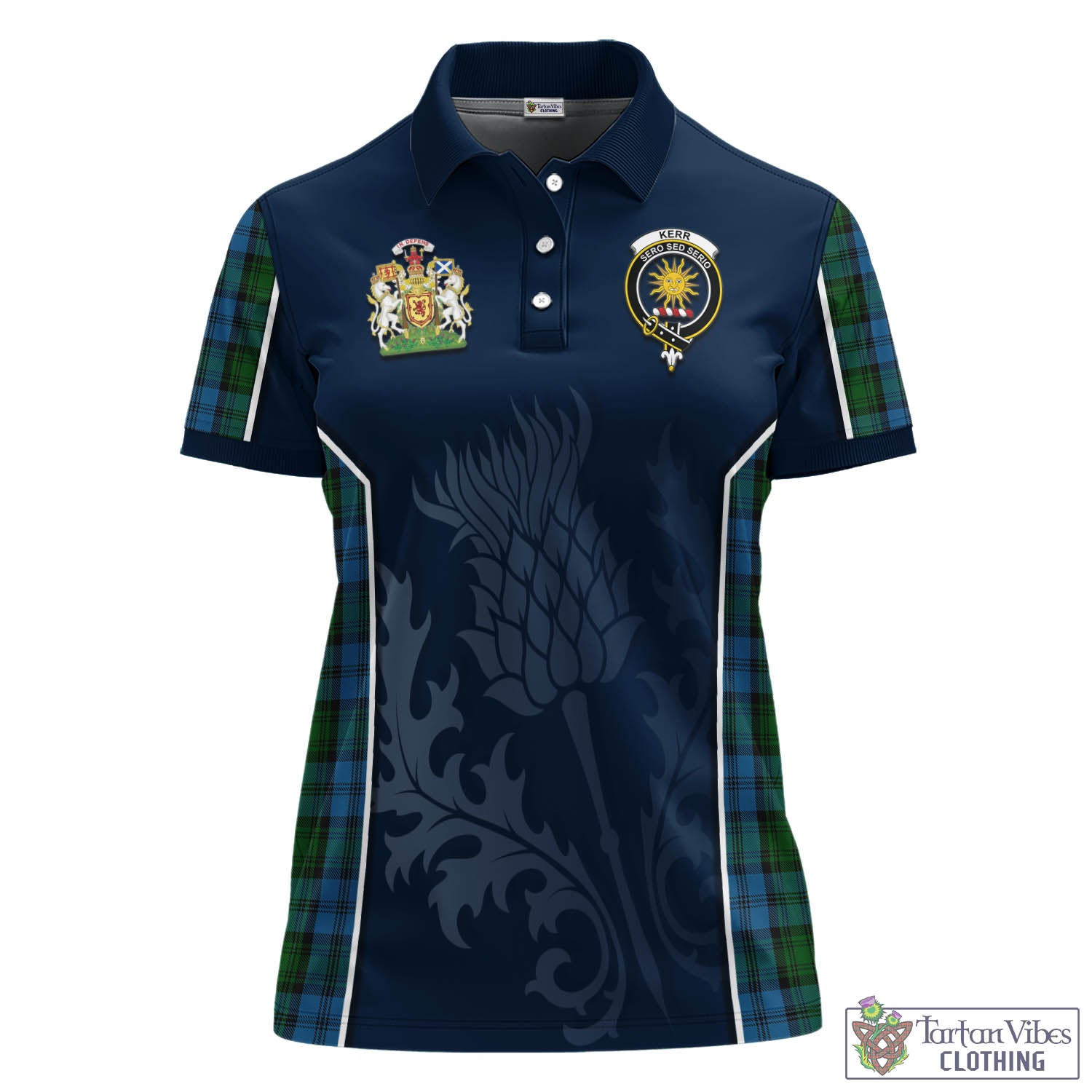 Tartan Vibes Clothing Kerr Hunting Tartan Women's Polo Shirt with Family Crest and Scottish Thistle Vibes Sport Style