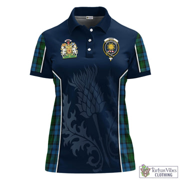 Kerr Hunting Tartan Women's Polo Shirt with Family Crest and Scottish Thistle Vibes Sport Style