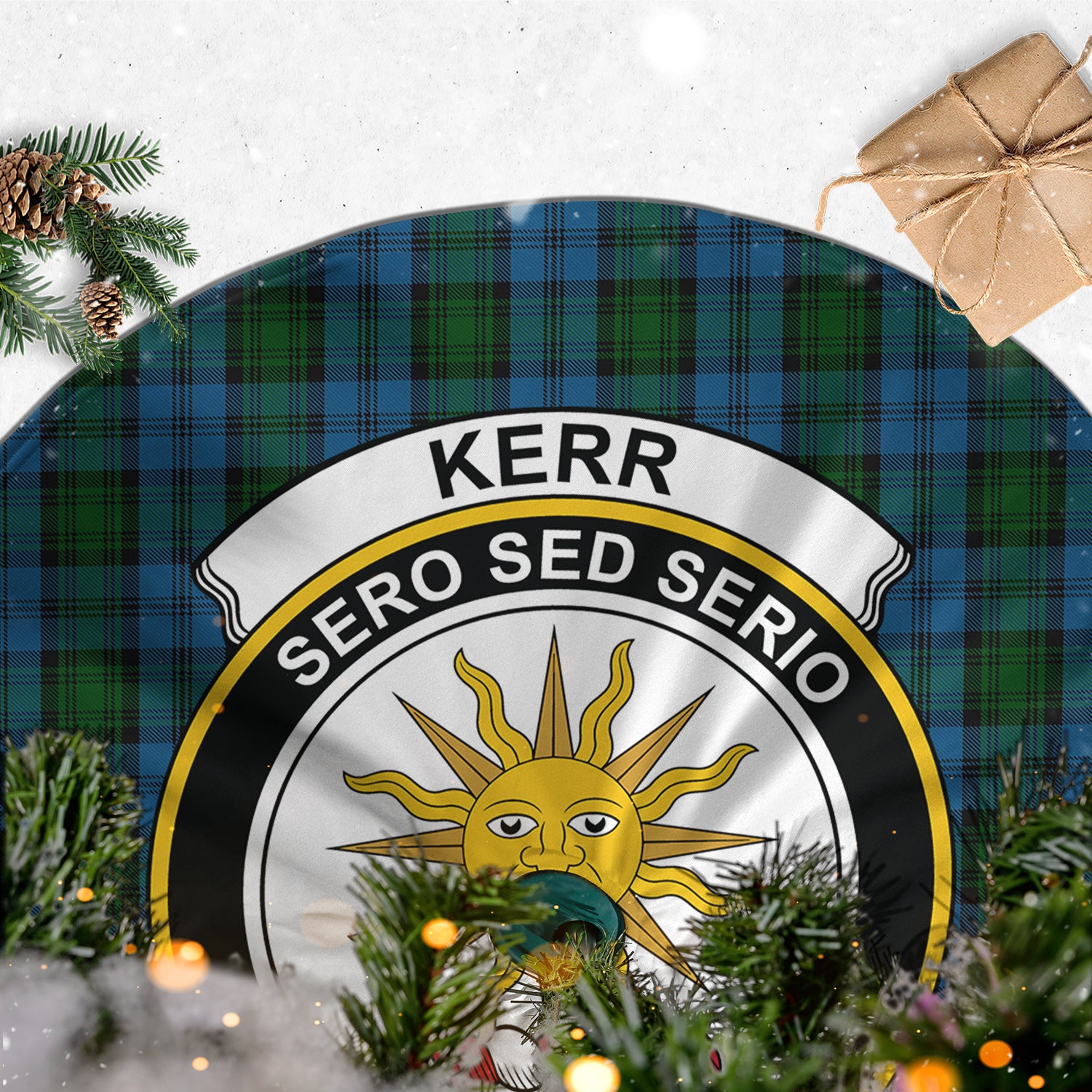 Kerr Hunting Tartan Christmas Tree Skirt with Family Crest - Tartanvibesclothing