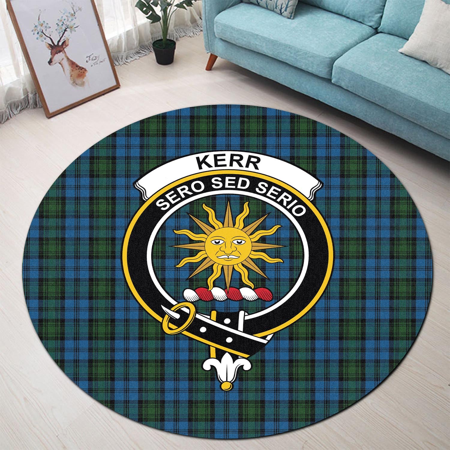 kerr-hunting-tartan-round-rug-with-family-crest