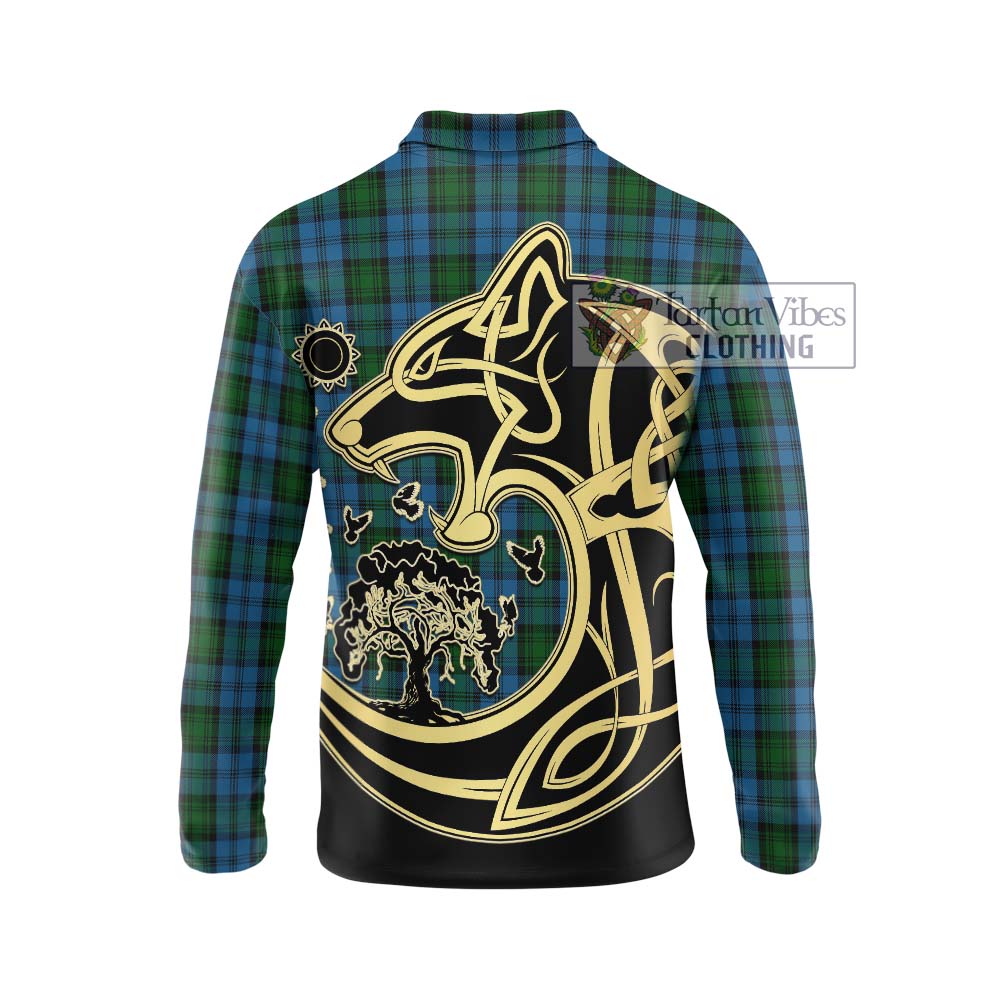 Kerr Hunting Tartan Long Sleeve Polo Shirt with Family Crest Celtic Wolf Style - Tartanvibesclothing Shop