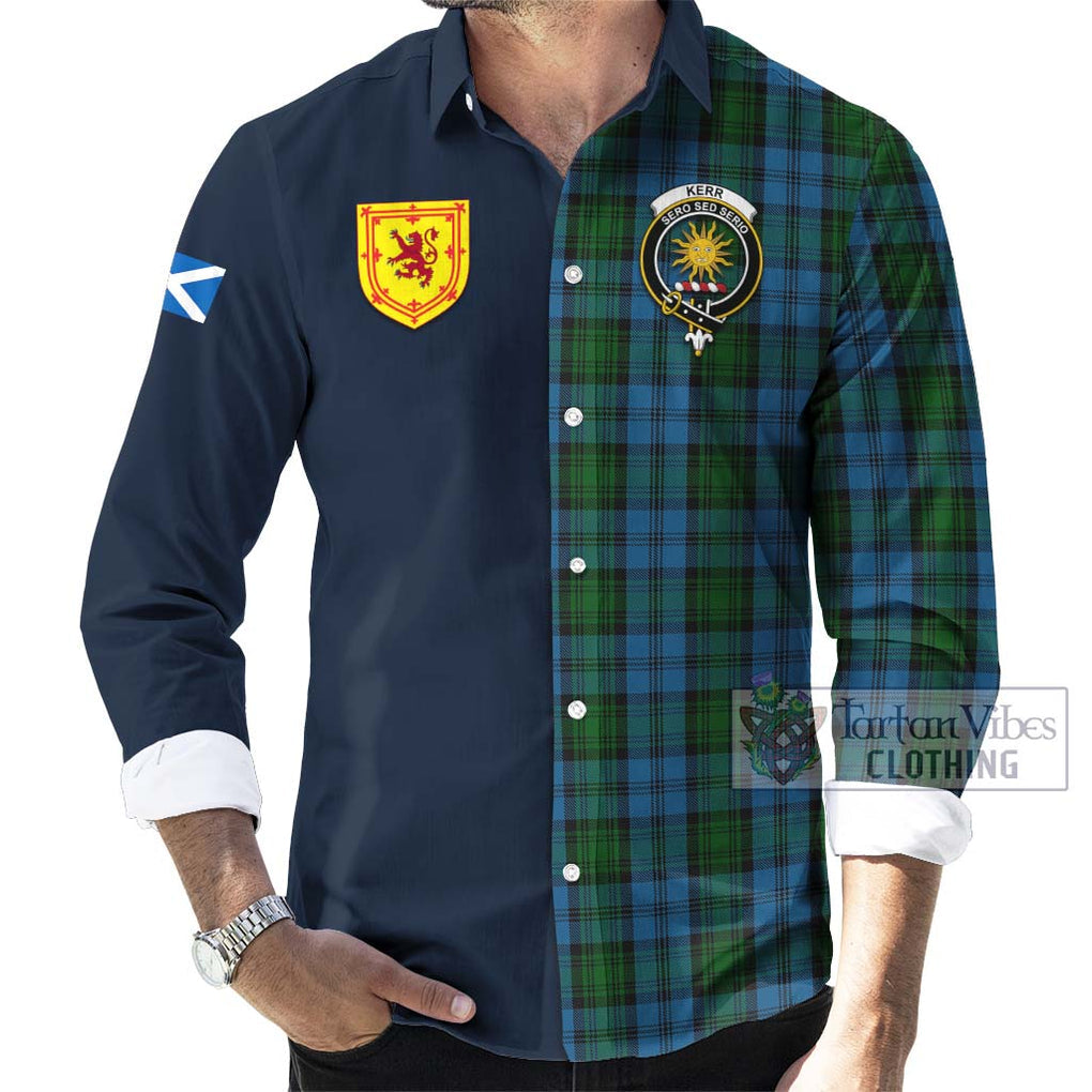 Tartan Vibes Clothing Kerr Hunting Tartan Long Sleeve Button Shirt with Scottish Lion Royal Arm Half Style