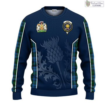 Kerr Hunting Tartan Knitted Sweatshirt with Family Crest and Scottish Thistle Vibes Sport Style