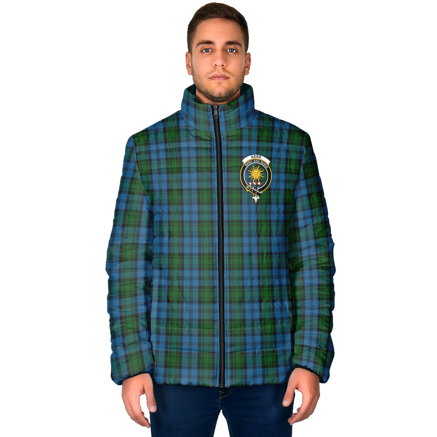 Kerr Hunting Tartan Padded Jacket with Family Crest - Tartan Vibes Clothing