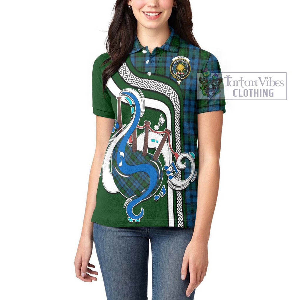 Kerr Hunting Tartan Women's Polo Shirt with Epic Bagpipe Style - Tartanvibesclothing Shop