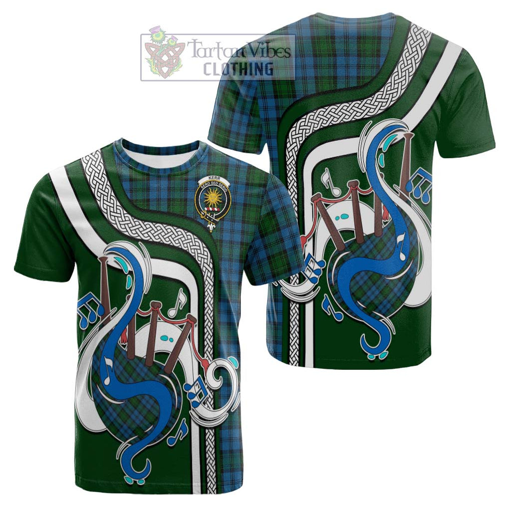 Tartan Vibes Clothing Kerr Hunting Tartan Cotton T-shirt with Epic Bagpipe Style