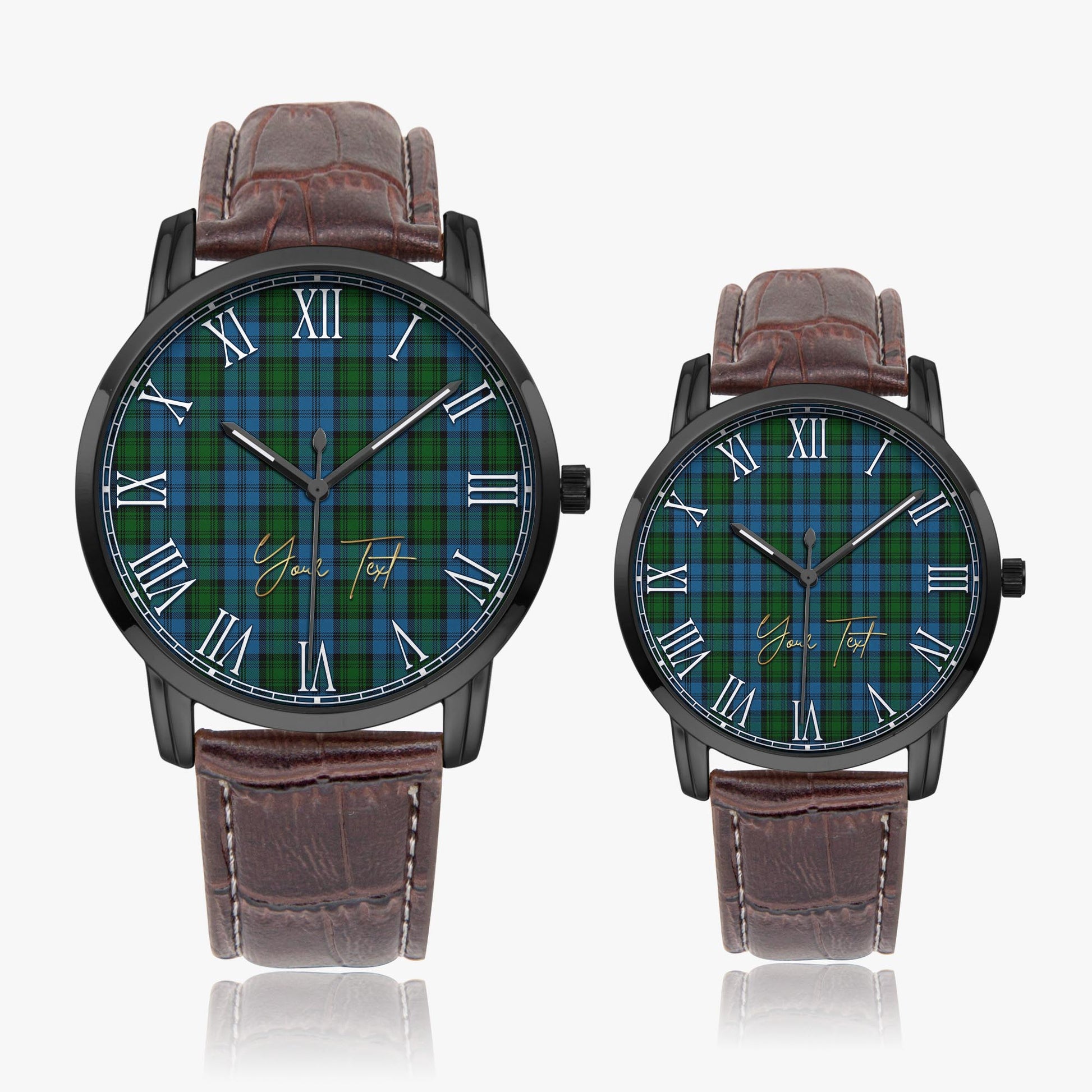 Kerr Hunting Tartan Personalized Your Text Leather Trap Quartz Watch Wide Type Black Case With Brown Leather Strap - Tartanvibesclothing