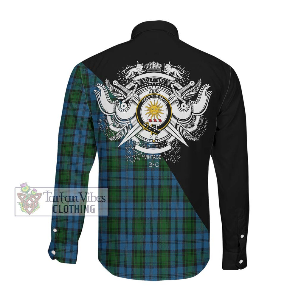 Kerr Hunting Tartan Long Sleeve Button Shirt with Family Crest and Military Logo Style Men's Shirt - Tartanvibesclothing Shop