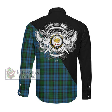 Kerr Hunting Tartan Long Sleeve Button Shirt with Family Crest and Military Logo Style