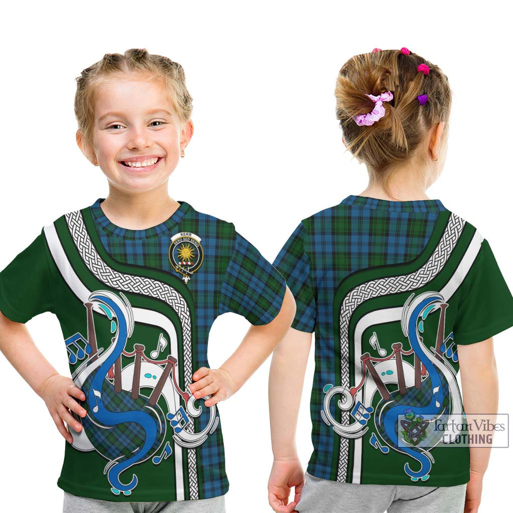 Tartan Vibes Clothing Kerr Hunting Tartan Kid T-Shirt with Epic Bagpipe Style