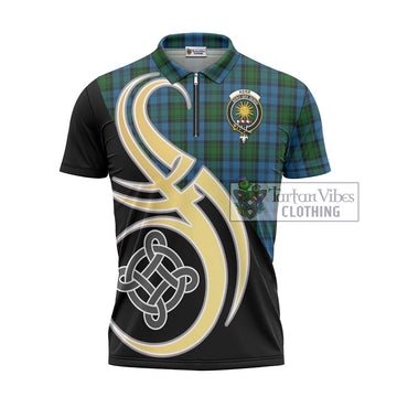 Kerr Hunting Tartan Zipper Polo Shirt with Family Crest and Celtic Symbol Style