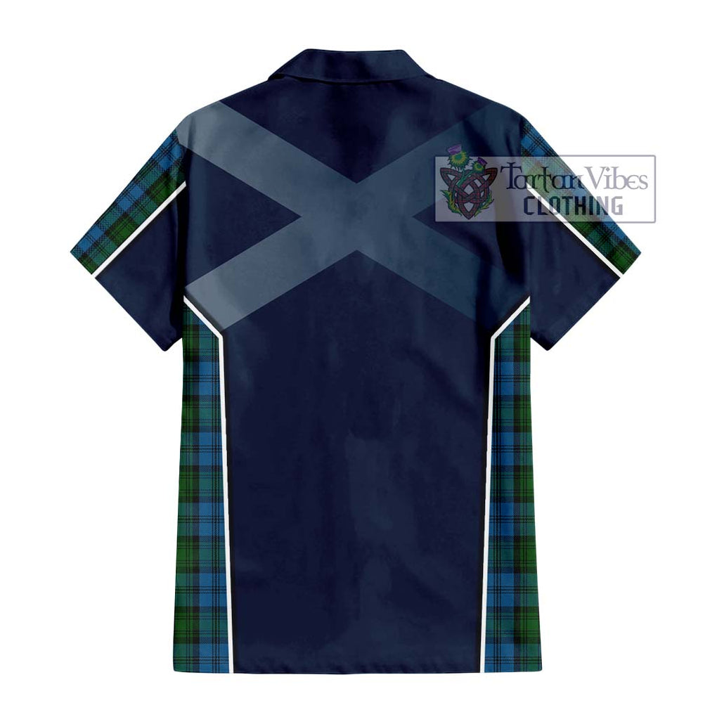 Kerr Hunting Tartan Short Sleeve Button Shirt with Family Crest and Lion Rampant Vibes Sport Style - Tartan Vibes Clothing