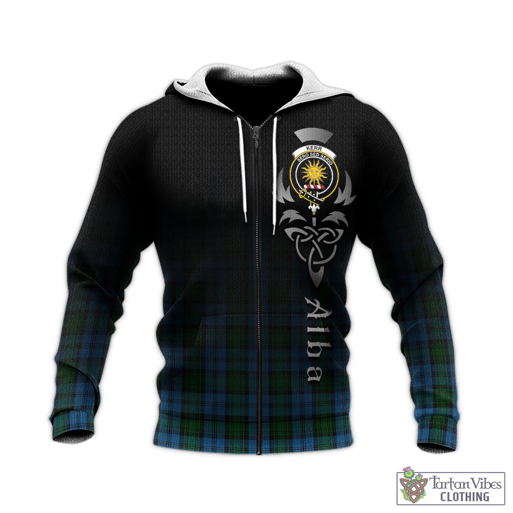 Tartan Vibes Clothing Kerr Hunting Tartan Knitted Hoodie Featuring Alba Gu Brath Family Crest Celtic Inspired