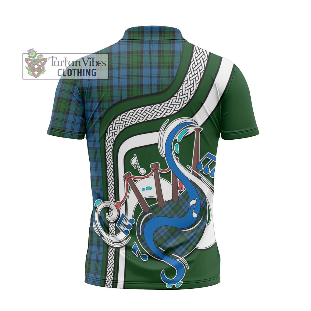 Kerr Hunting Tartan Zipper Polo Shirt with Epic Bagpipe Style - Tartanvibesclothing Shop