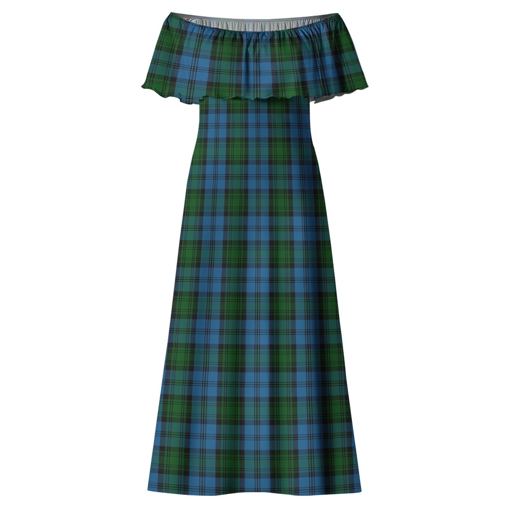 Kerr Hunting Tartan Off Shoulder Long Dress - Tartanvibesclothing