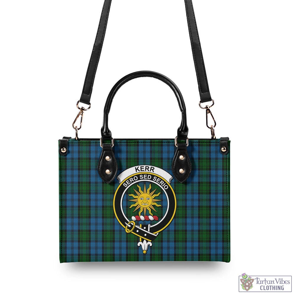 Tartan Vibes Clothing Kerr Hunting Tartan Luxury Leather Handbags with Family Crest