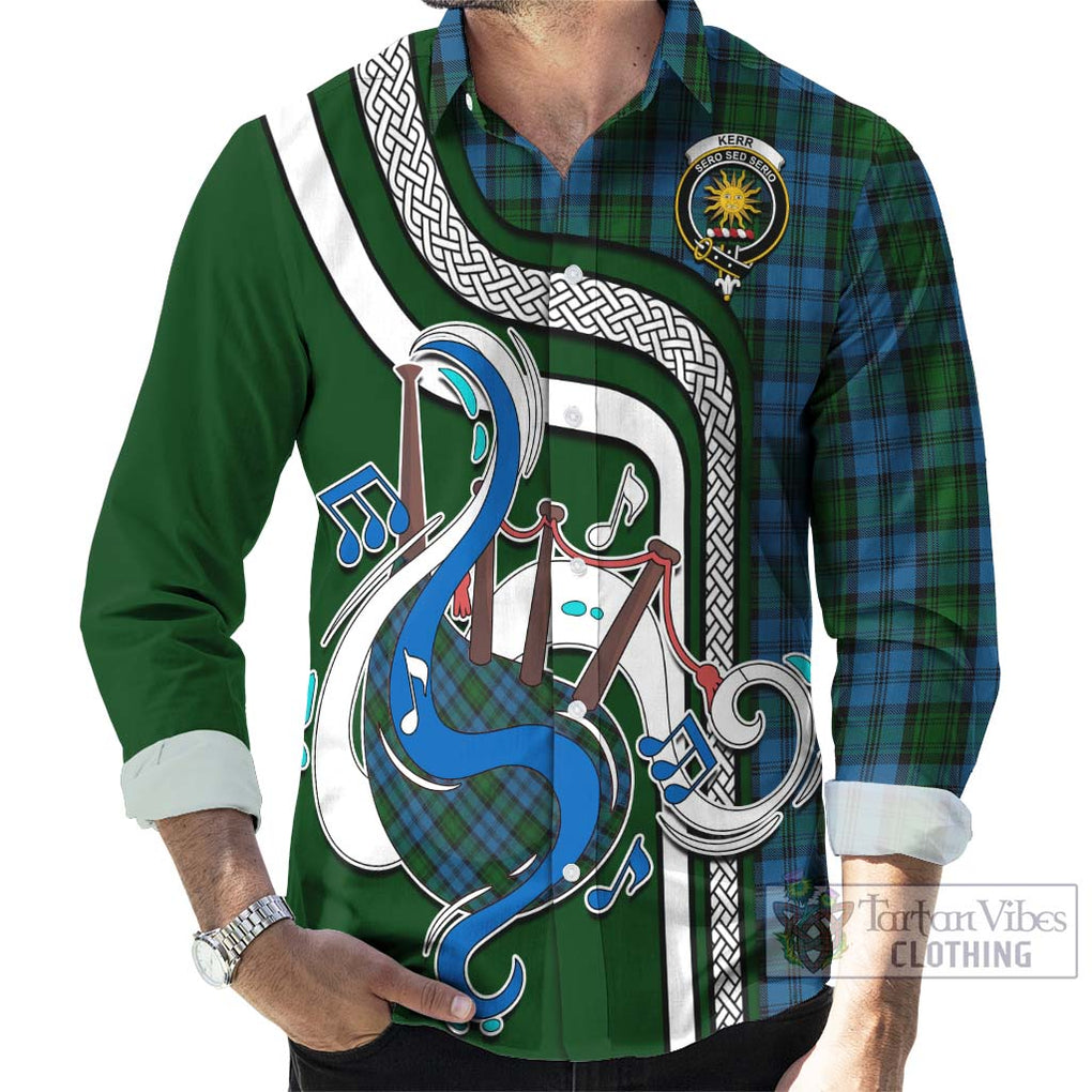 Kerr Hunting Tartan Long Sleeve Button Shirt with Epic Bagpipe Style - Tartanvibesclothing Shop