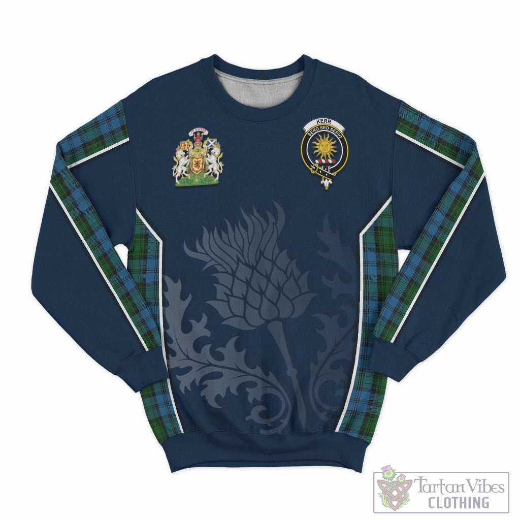 Tartan Vibes Clothing Kerr Hunting Tartan Sweatshirt with Family Crest and Scottish Thistle Vibes Sport Style