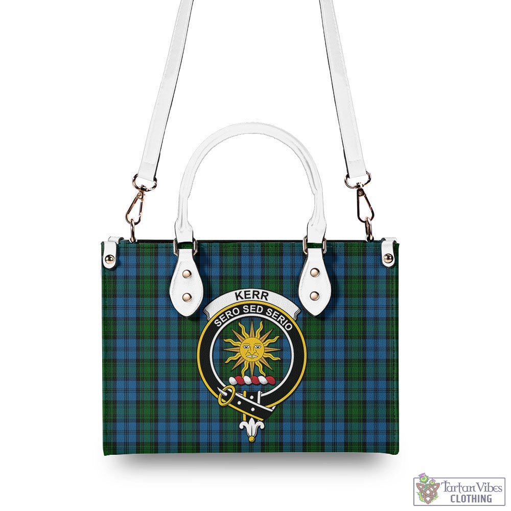 Tartan Vibes Clothing Kerr Hunting Tartan Luxury Leather Handbags with Family Crest