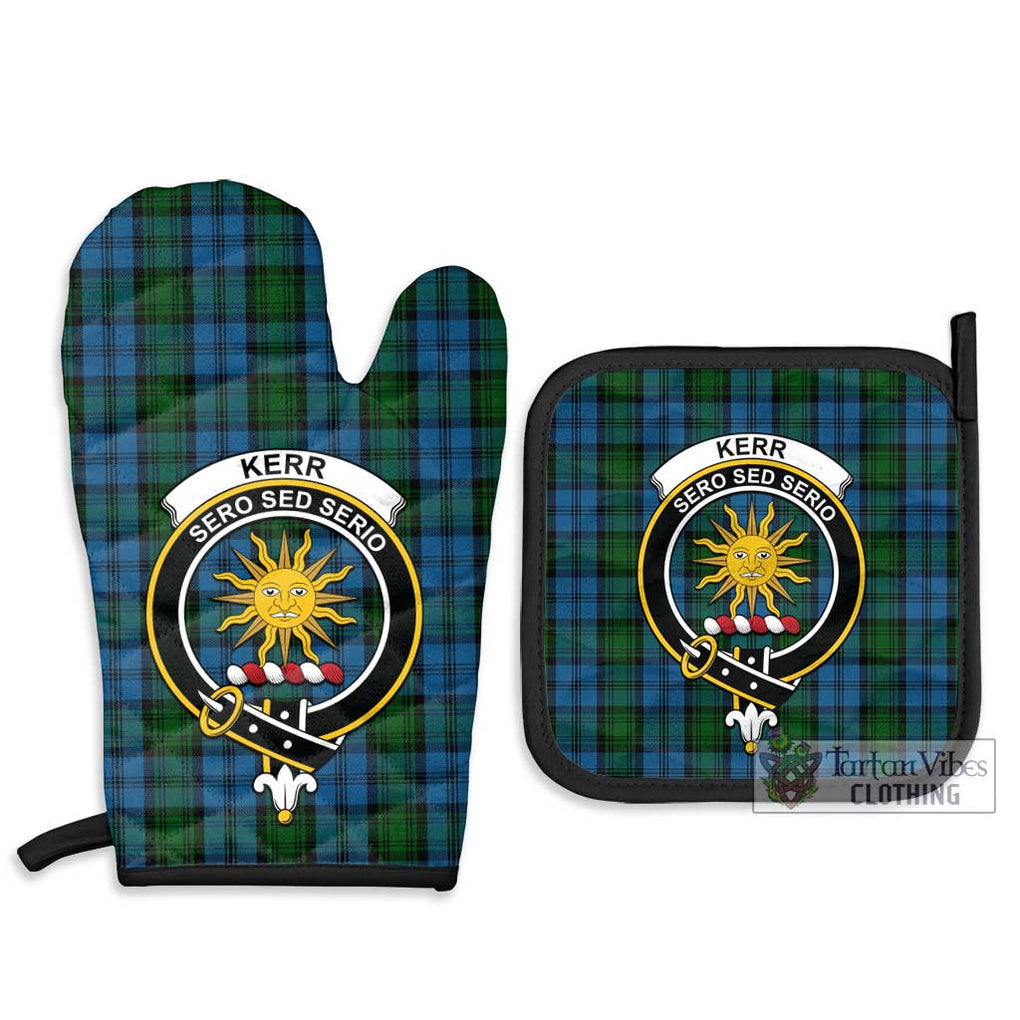 Kerr Hunting Tartan Combo Oven Mitt & Pot-Holder with Family Crest Combo 1 Oven Mitt & 2 Pot-Holder Black - Tartan Vibes Clothing