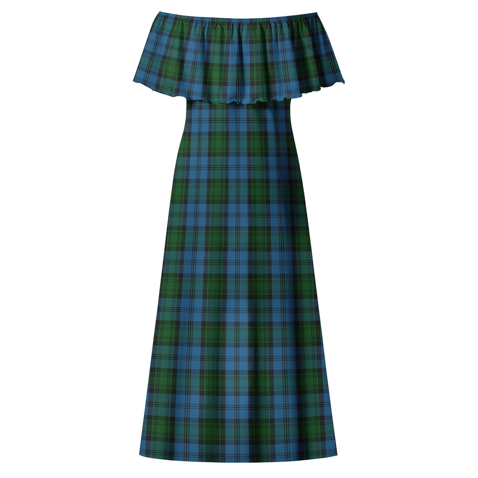 Kerr Hunting Tartan Off Shoulder Long Dress - Tartanvibesclothing