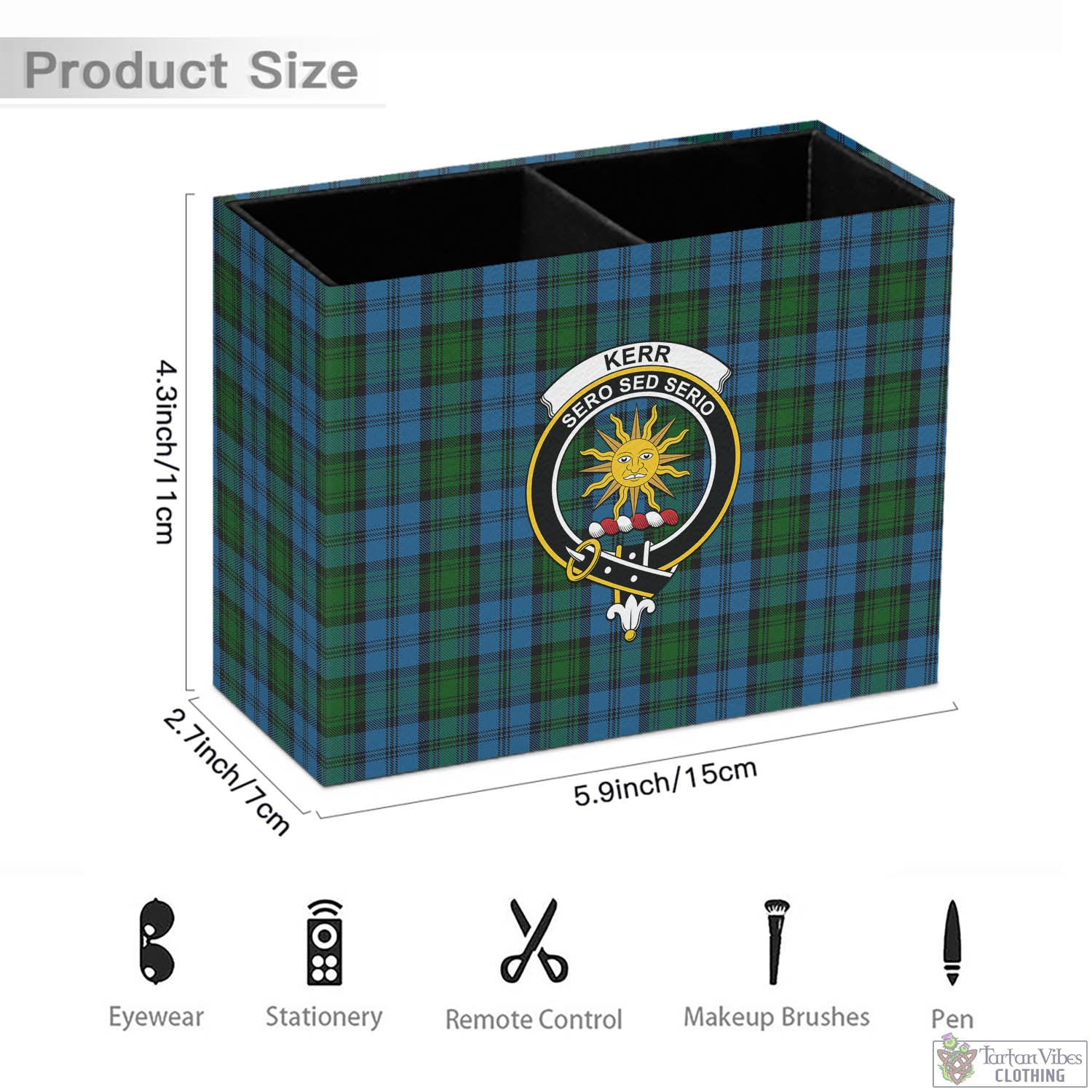 Tartan Vibes Clothing Kerr Hunting Tartan Pen Holder with Family Crest