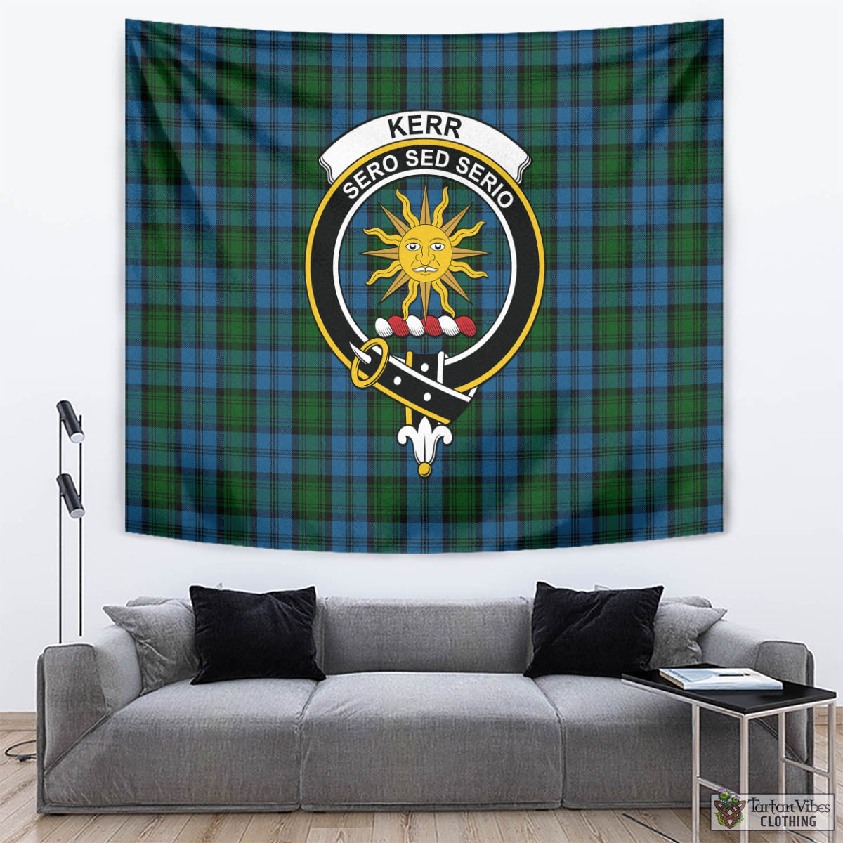 Tartan Vibes Clothing Kerr Hunting Tartan Tapestry Wall Hanging and Home Decor for Room with Family Crest