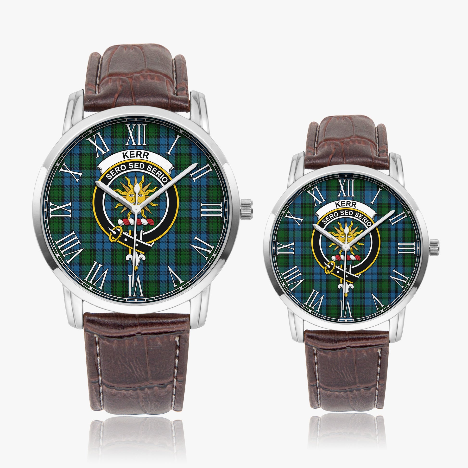 Kerr Hunting Tartan Family Crest Leather Strap Quartz Watch - Tartanvibesclothing