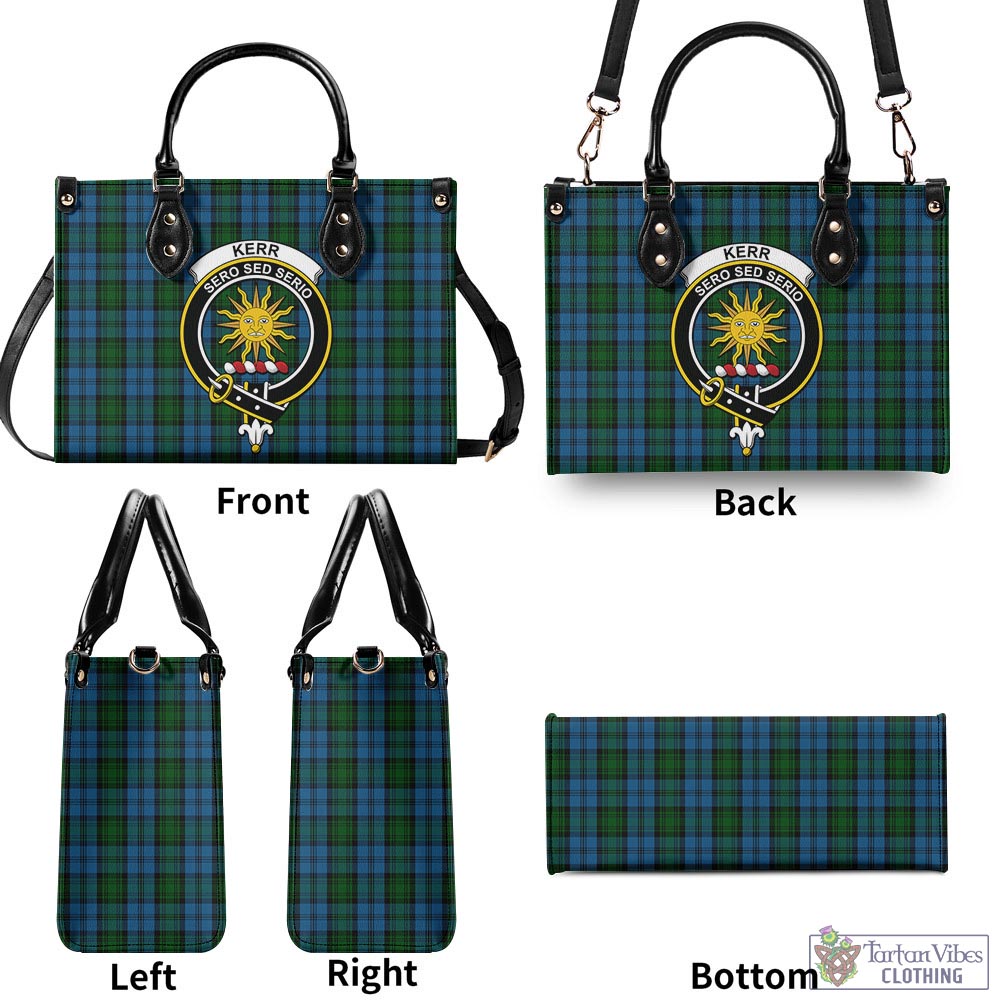 Tartan Vibes Clothing Kerr Hunting Tartan Luxury Leather Handbags with Family Crest