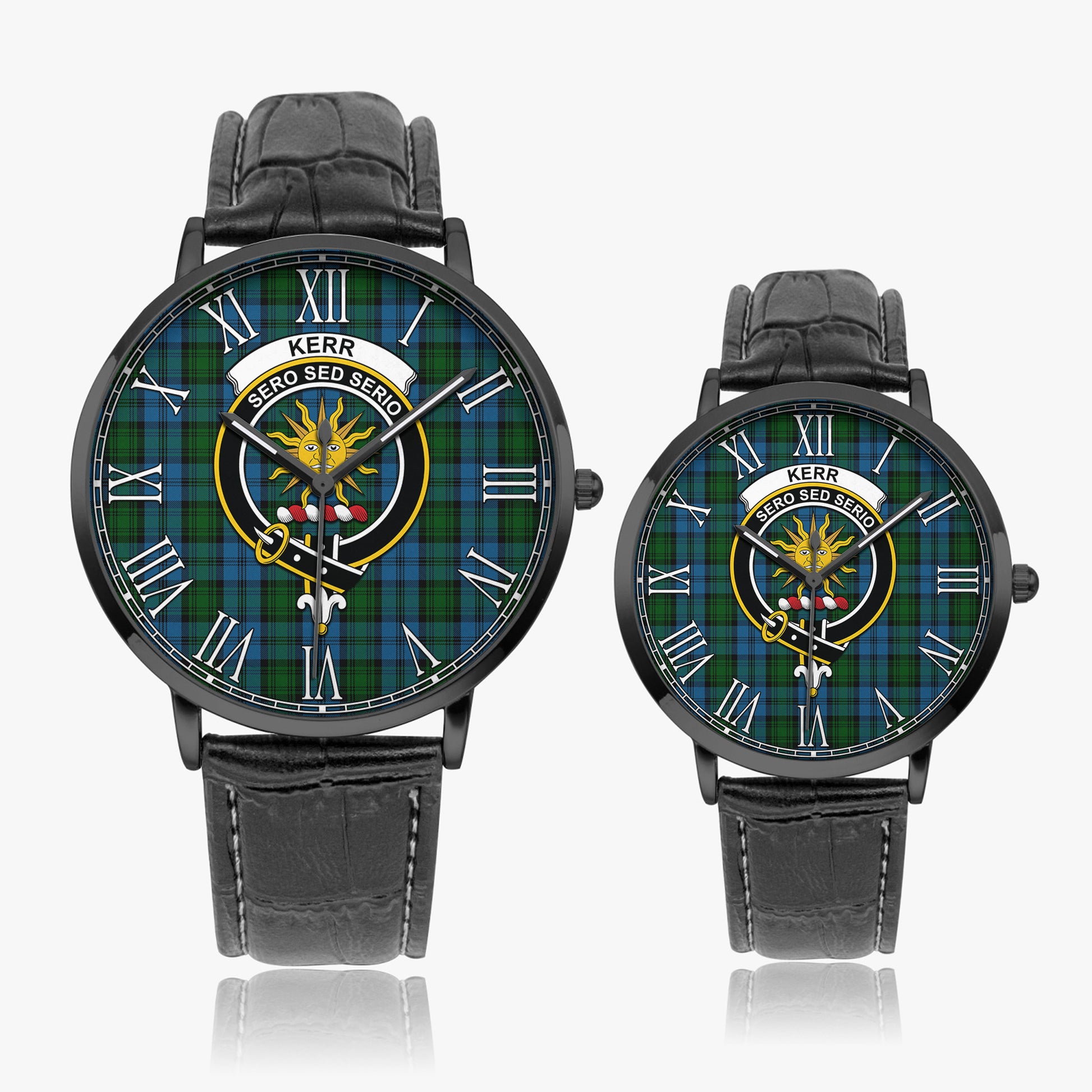 Kerr Hunting Tartan Family Crest Leather Strap Quartz Watch - Tartanvibesclothing