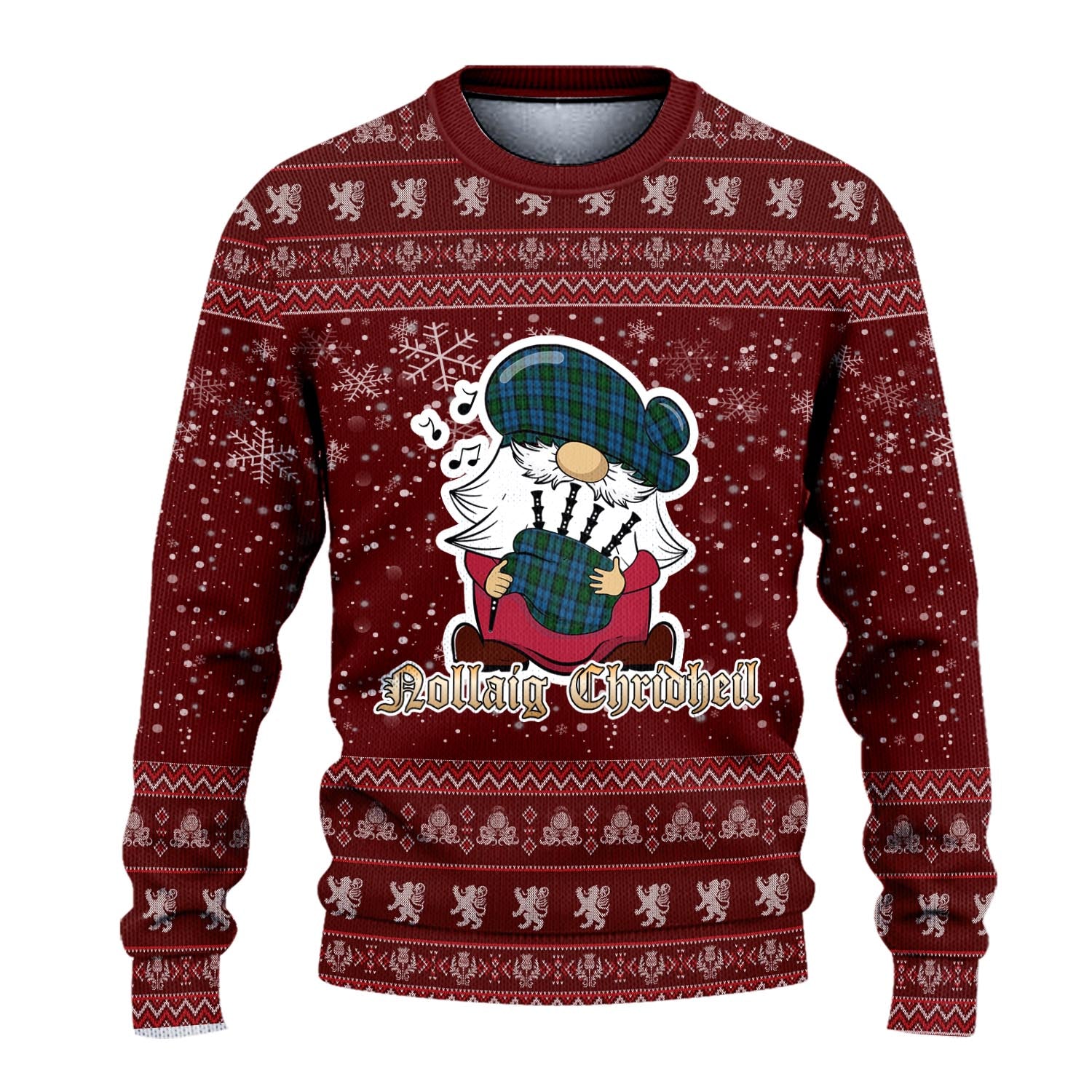 Kerr Hunting Clan Christmas Family Knitted Sweater with Funny Gnome Playing Bagpipes - Tartanvibesclothing