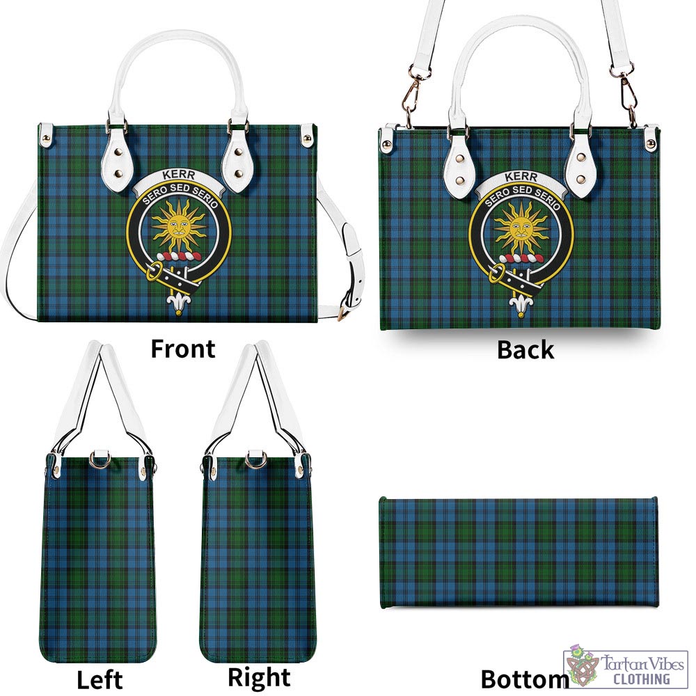 Tartan Vibes Clothing Kerr Hunting Tartan Luxury Leather Handbags with Family Crest