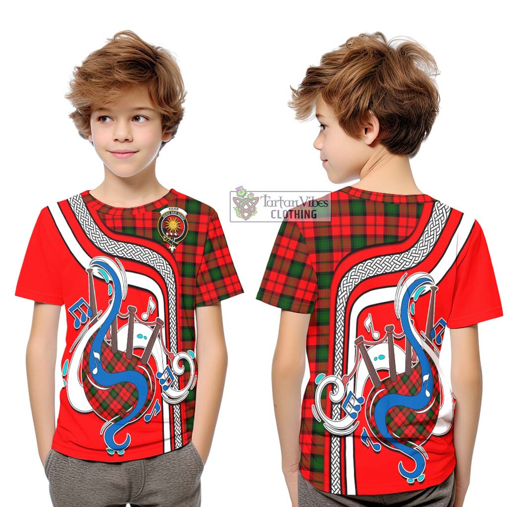 Tartan Vibes Clothing Kerr Modern Tartan Kid T-Shirt with Epic Bagpipe Style