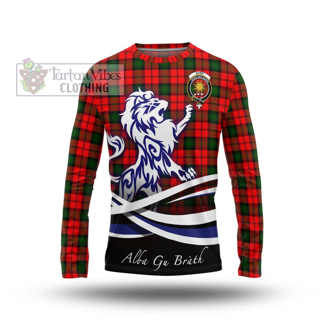 Kerr Modern Tartan Long Sleeve T-Shirt with Alba Gu Brath Regal Lion Emblem Unisex - Tartanvibesclothing Shop