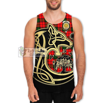 Kerr Modern Tartan Men's Tank Top with Family Crest Celtic Wolf Style